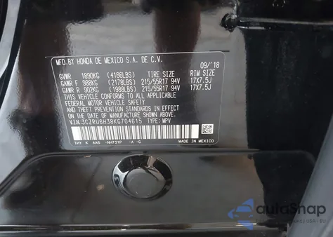 2019 Honda Hr-V Lx from USA, damaged, VIN 3CZRU6H38KG704615